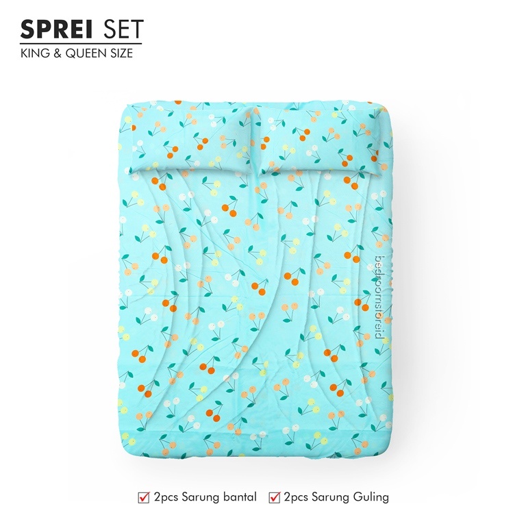 Sprei aesthetic motif Cherry Tosca sudah termasuk sarban dan sargul