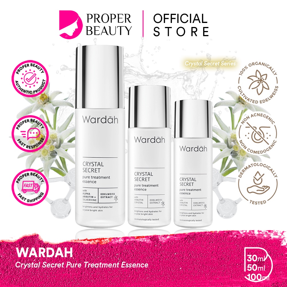 WARDAH Crystal Secret Pure Treatment Essence Indonesia / Pelembab Wajah 30ml 50ml 100ml / With Arbutin Crystal Edelweiss Extract / Brightens and Hydrates For Crystal Bright Skin / Melembabkan Menghidrasi Cerah Mist Esence Kulit / Skincare Face Care Series