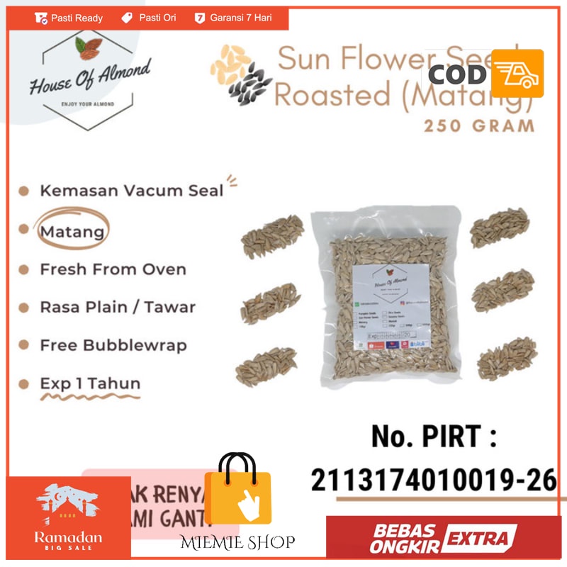 

Sun Flower seeds roasted 250gr / biji bunga matahari kupas kuaci