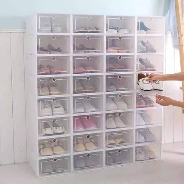 STT Kotak Sepatu Lipat Transparan Rak Sepatu Plastik Susun Storage Box Organizer