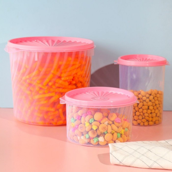 Toples Plastik Sealware Kedap Udara PREMIUM 1300ml 1400ml 5L S M L Tempat Kerupuk Rempeyek Rengginang Toples Aesthetic Serbaguna Pastel Pink Tosca Blue Jerry Plastika