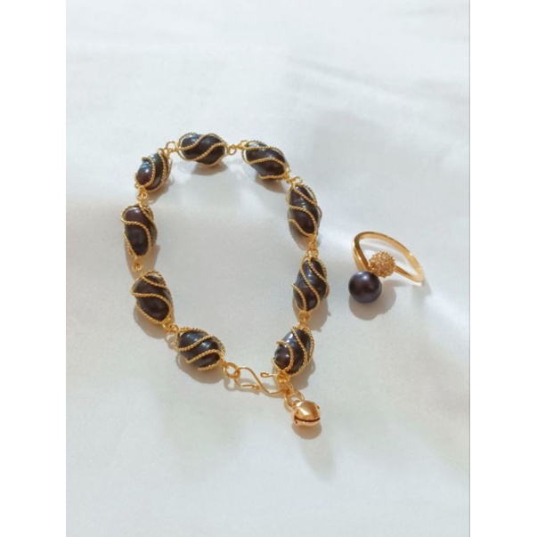 BERSERTIFIKAT SET GELANG CINCIN MUTIARA AIR TAWAR LOMBOK GELANG PALOMA MUTIARA HITAM CINCIN ALL SIZE