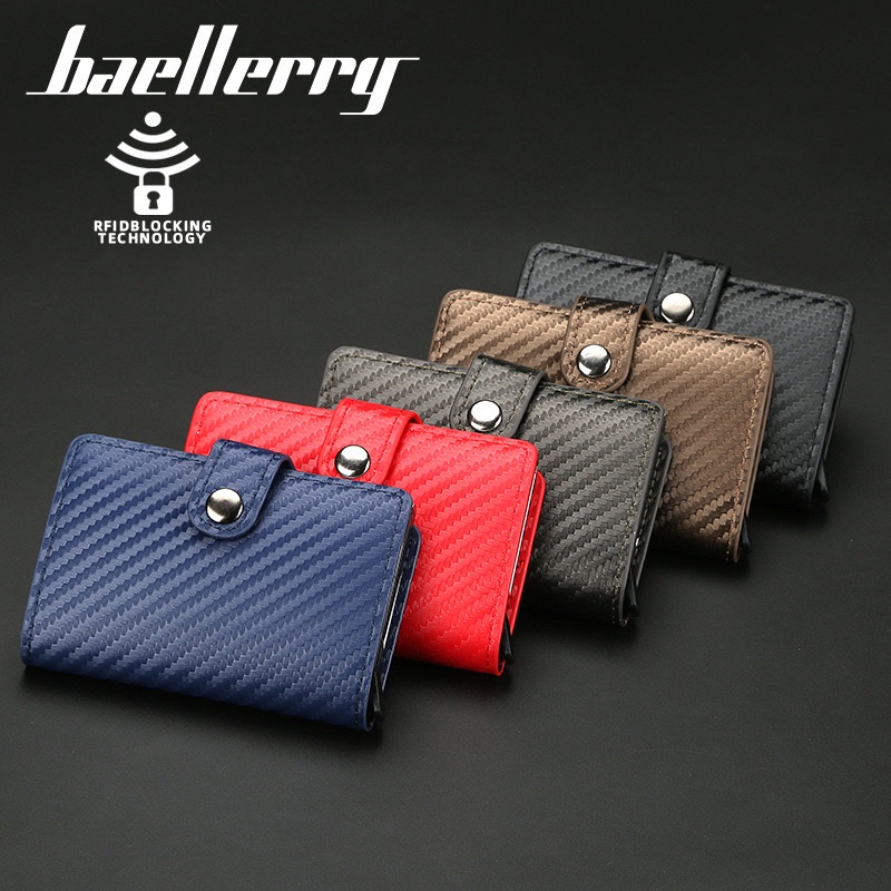 IMPOR ORIGINAL BAELLERRY K9131 DOMPET KARTU RFID DENGAN PELONTAR MOTIF KAIN SERAT FIBER CARBON