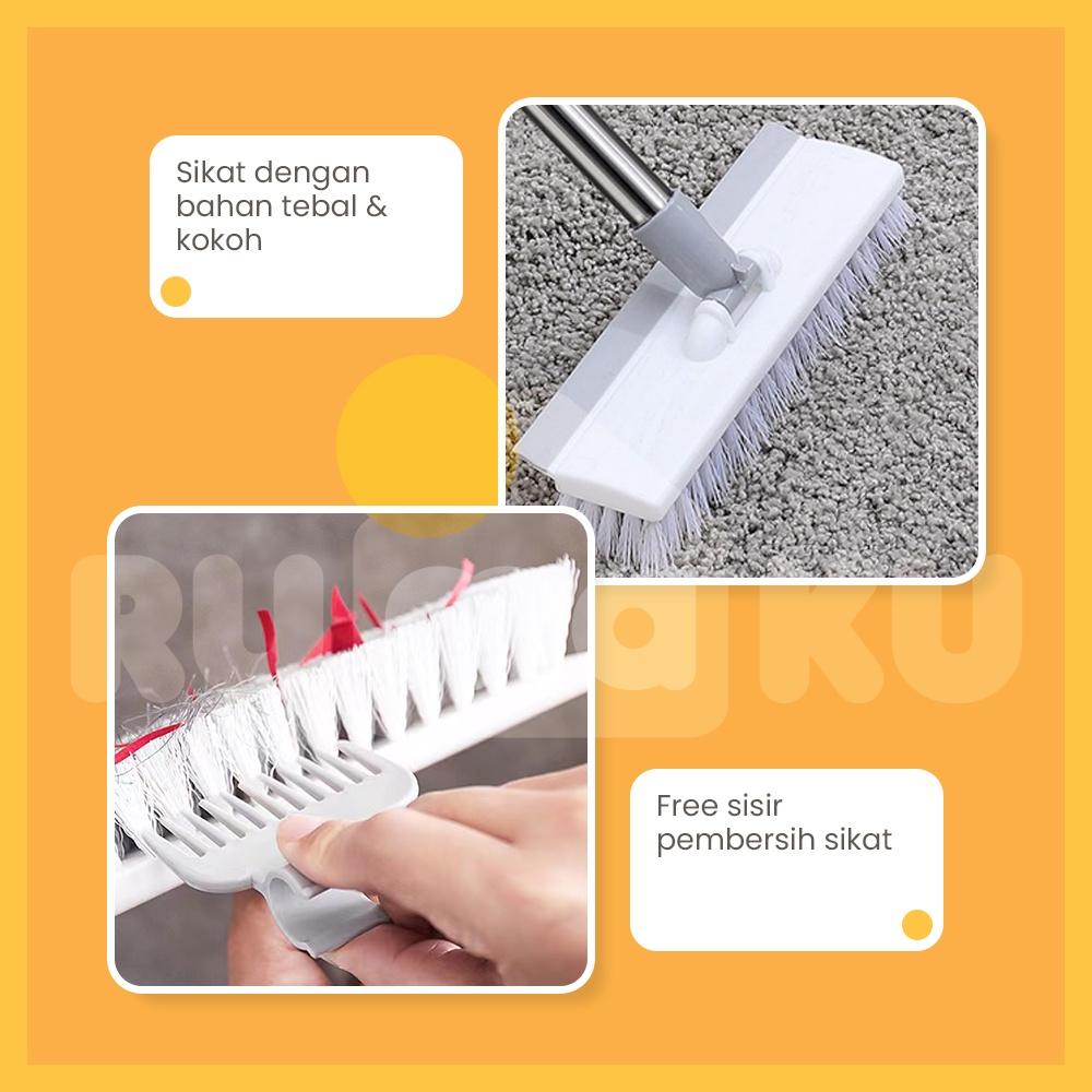 Rumaku Sikat Pembersih Lantai Toilet Kamar Mandi 2 in 1 Praktis Serbaguna Serokan Air Gagang Panjang Warna Putih