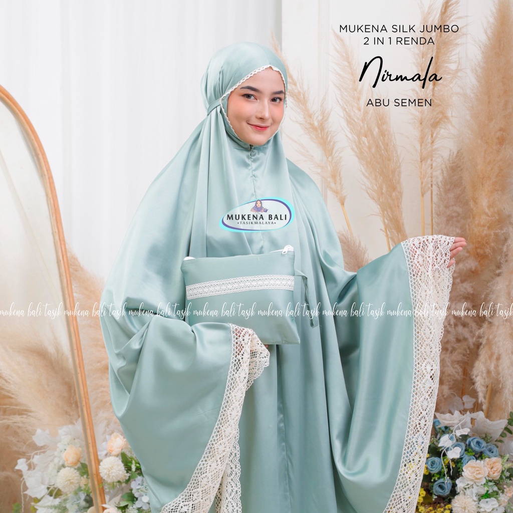 MUKENA BALI TASIK - MUKENA DEWASA POLOS JUMBO SILK 2 IN 1 RENDA NIRMALA