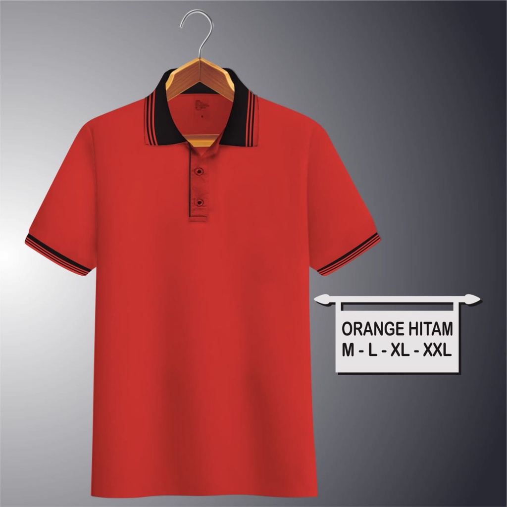 kaos polos - Kaos polo shirt Tetoron Cotton Premium | kaos kerah pria seragam polos Orange