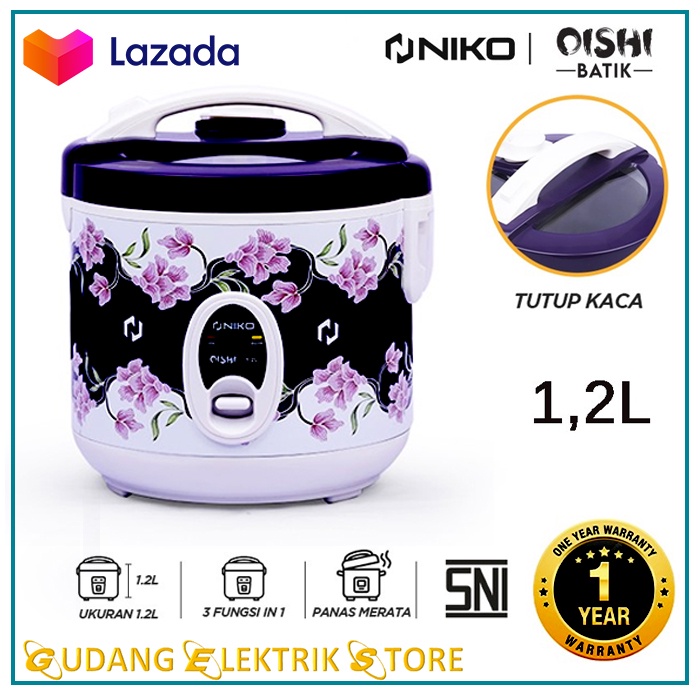 Rice Cooker 1,2 Liter NIKO OISHI BATIK Memasak Menghangatkan Mengukus