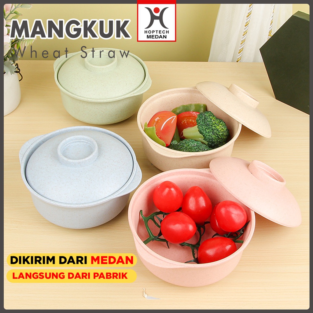 MANGKOK JERAMI (MANGKOK + TUTUP) | WHITE GRASS BOWL | MANGKUK JERAMI | MANGKOK WHEAT STRAW WARNA WARNI