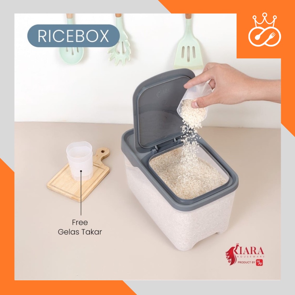 Tempat Beras 5 kg / Rice Box Kiara CJP FREE Gelas Takar - Random Warna