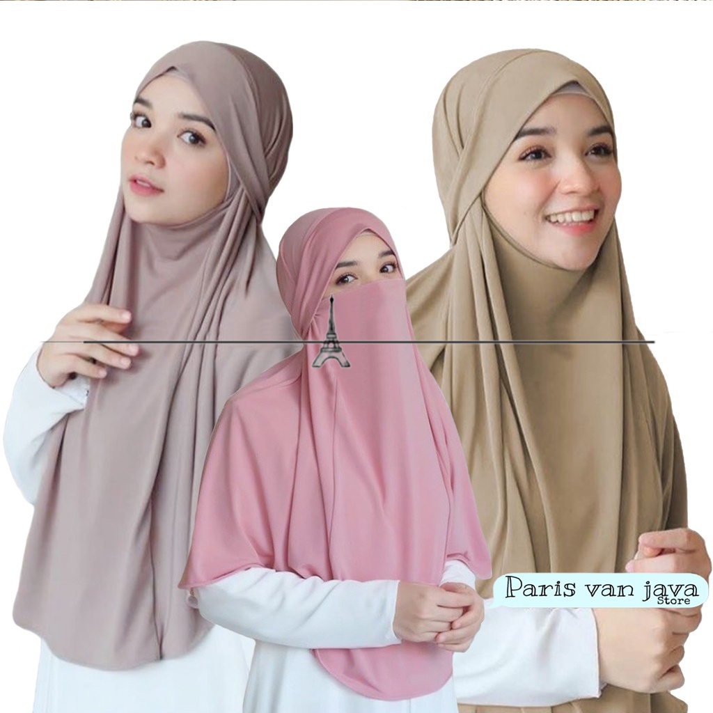 Jilbab Hijab Kerudung Bergo Instan French Khimar Cadar Tali Niqab Syari | Jilbab Kerudung Khimar French Khimar Niqob Cadar 2 In 1 Jersey