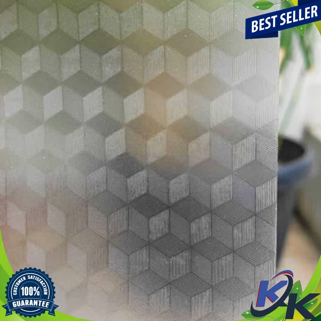 Sticker Kaca Sandblast 3D Kubus 45Cm X 1M Kaca Motif Stiker Kaca Film Wallpaper Jendela Rumah Sunbla