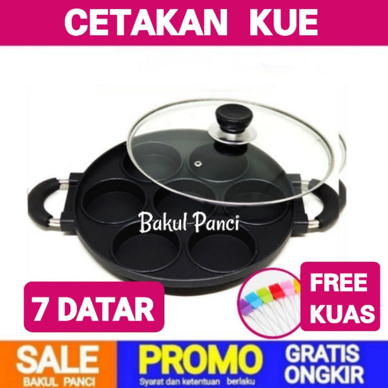 CETAKAN KUE 7 DATAR + TUTUP KACA - CAKE PAN - MARTABAK MINI - CETAKAN KUE LUMPUR PUKIS PANCONG SERAB