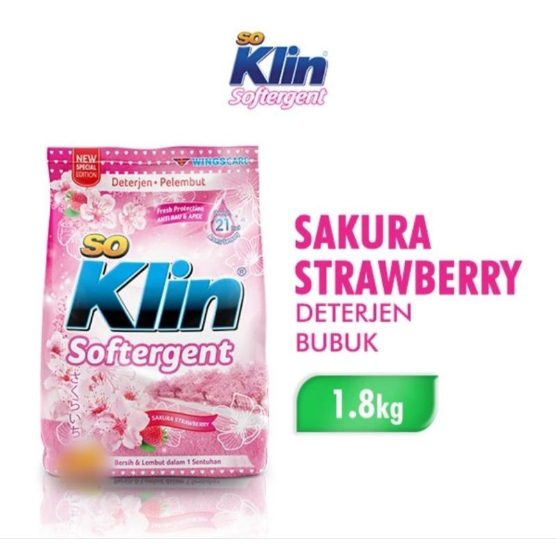 Soklin Softergent Deterjen Bubuk Pink Sakura Strawberry 1,8Kg