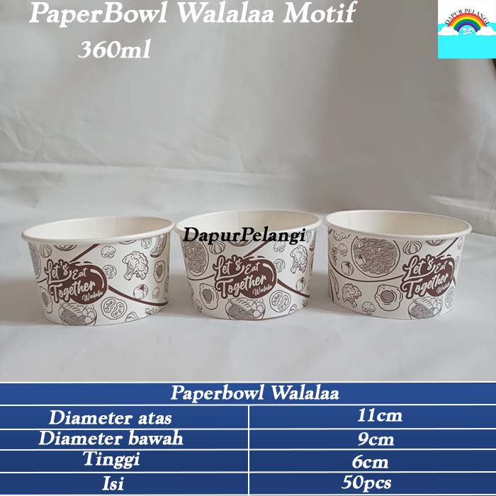 Mangkok Kertas Motif / PaperBowl Walalaa Motif 360ml + tutup