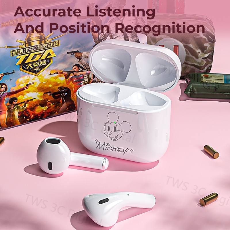 Disney TWS Headset Bluetooth 5.3 Earphone iPhone Android 100% Ori Mini Wireless Pro4 HIFI Musik Dengan Mikrofon