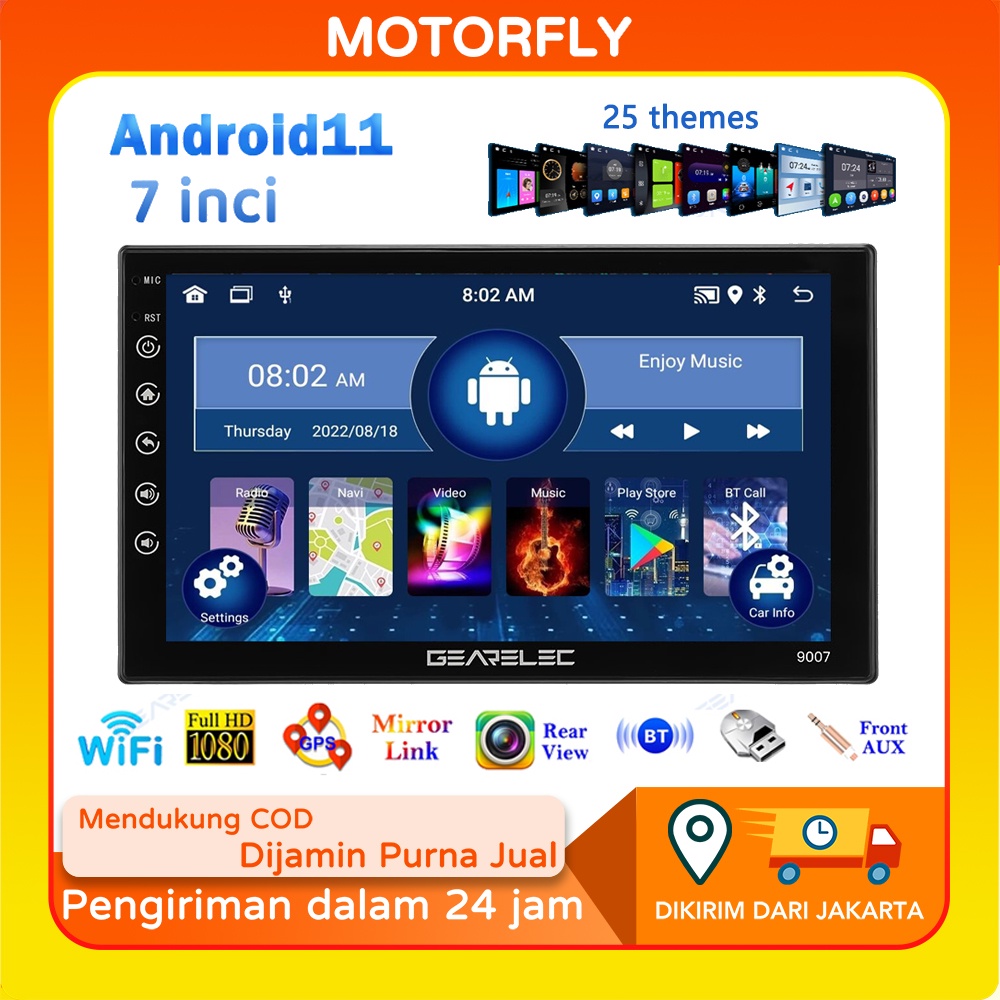 7 Inch Android 11 Radio Mobil  Bluetooth support YouTube WiFi GPS Split Screen Navigation AUX input FM Radio Receiver with 25 Tema  Mode 2GB RAM 32GB ROM