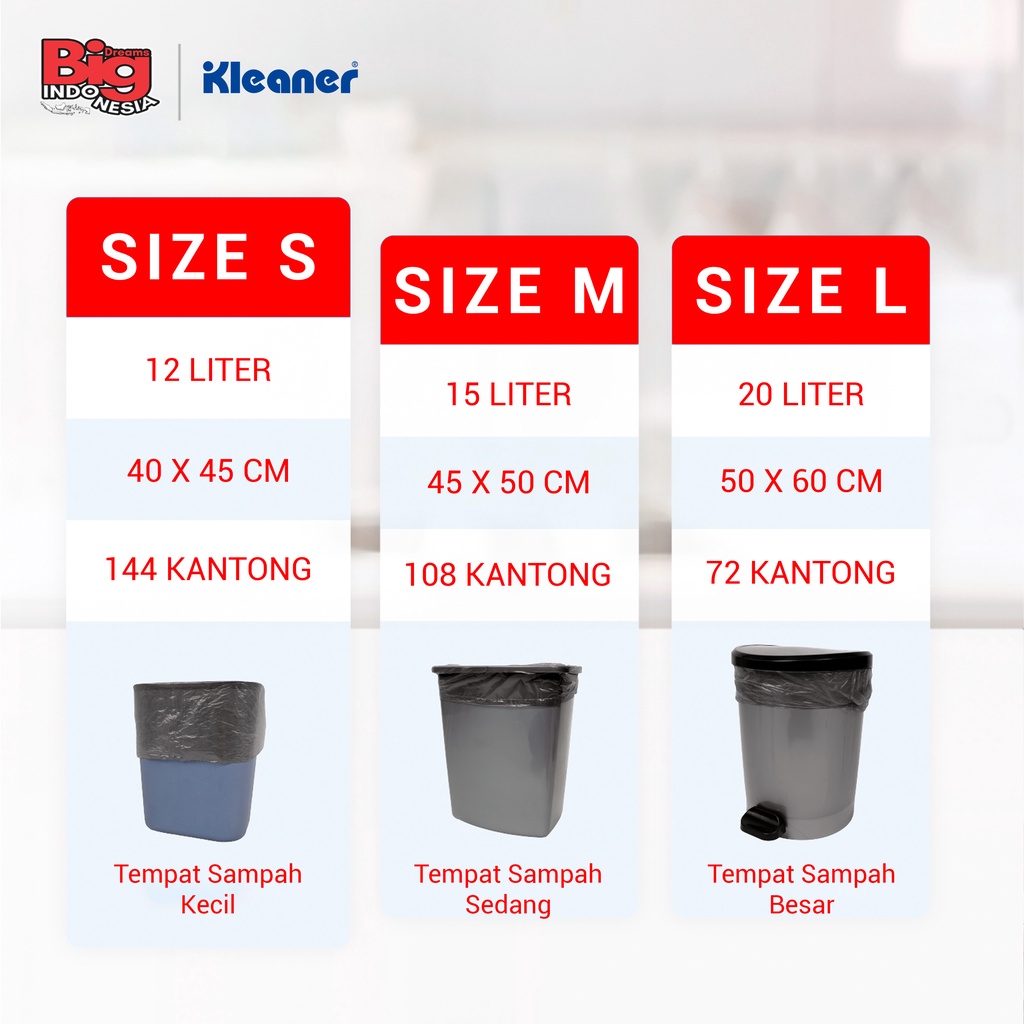 Kantong Plastik Sampah Size S M L 40x45 45x50 50x60 12 L 15 L 20 L Garbage Bag Kleaner