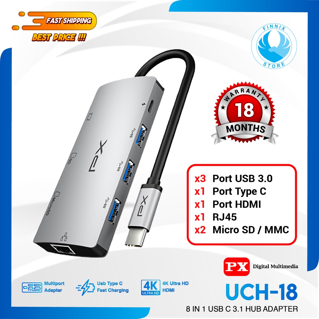 PX UCH18 USB Hub Adapter Converter Type C to USB 3.1 8in1