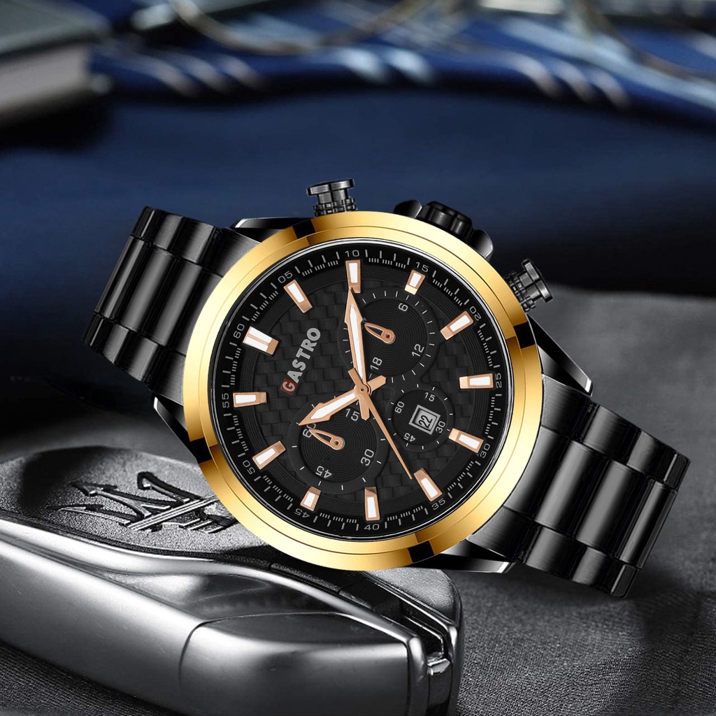 COD - Jam Tangan Pria GASTRO 11343 Anti Air Original Luxury Business Stainless Steel Tanggal Aktif（Free BOX+Baterai）