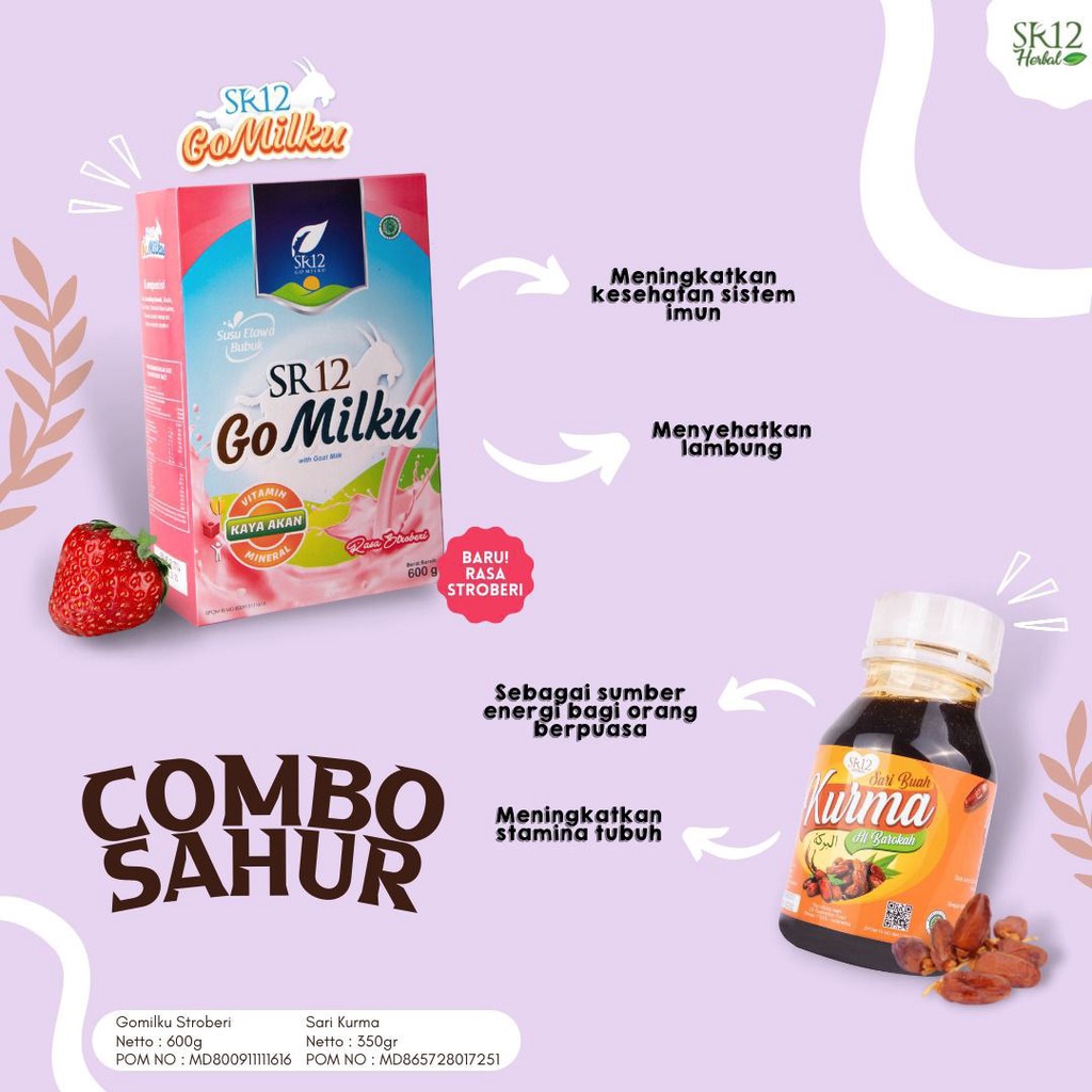 Paket sahur Ramadhan SR12 Go milku SUSU ETAWA TERBAIK GOMILKU SUSU KAMBING KUALITAS PREMIUM GOAT MILK SUSU BUBUK BPOM SARI BUAH KURMA AL BAROKAH SR12 SARI KURMA ASLI MENINGKATKAN STAMINA TUBUH MENCEGAH ANEMIA