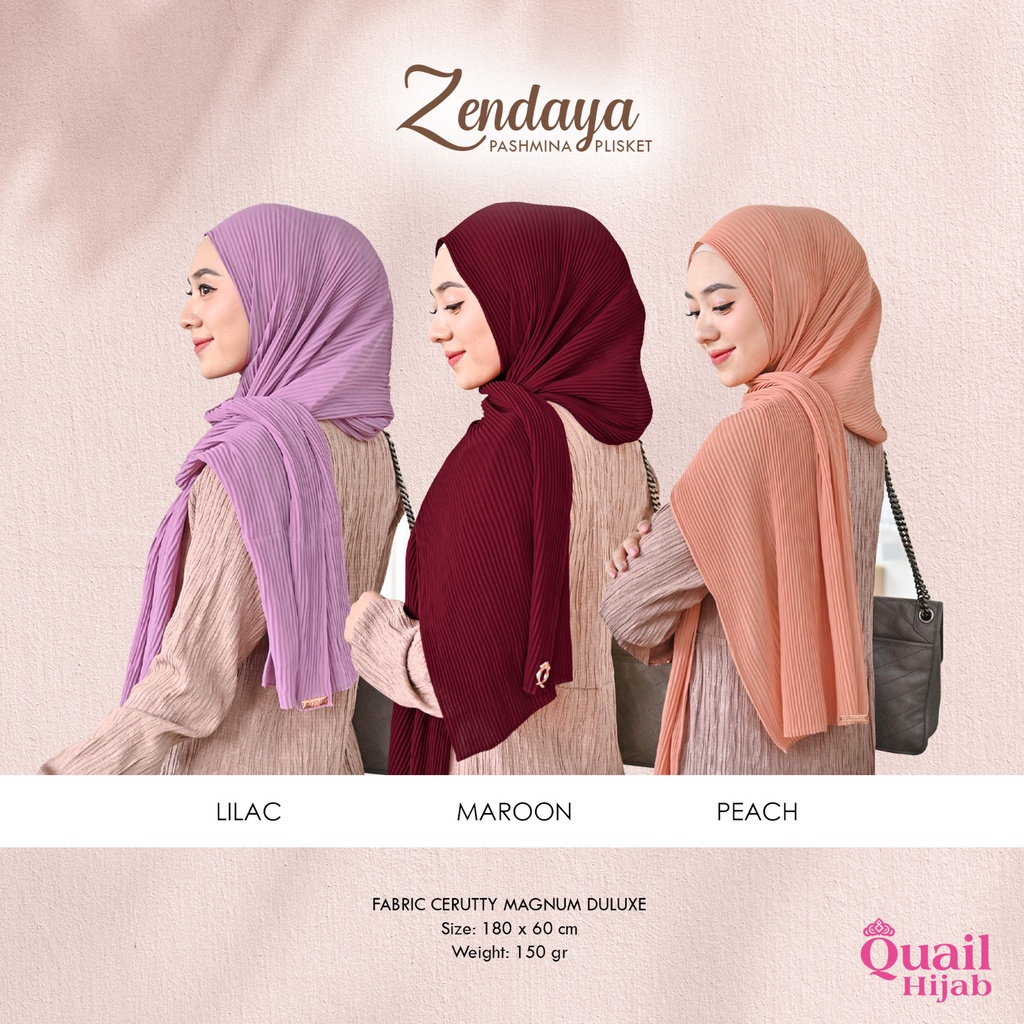 Pashmina ZENDAYA Quail Hijab Original Jilbab Plisket Cerutty Premium Terbaru COD Distributor Resmi