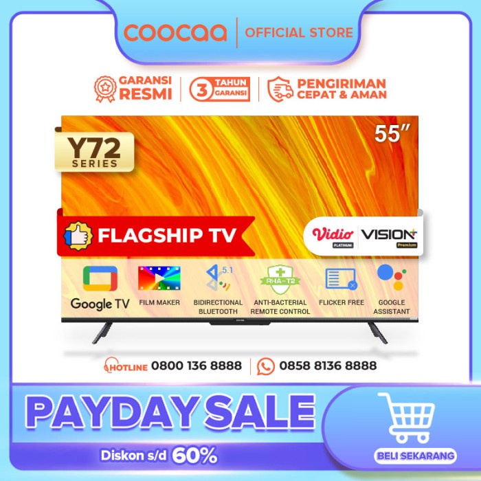 [Google TV] COOCAA 55 Inch Smart LED TV - Flicker Free (COOCAA 55Y72)