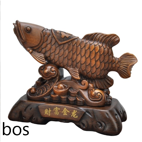Fengshui Patung Ikan Arwana pahatan rapi  kayu import