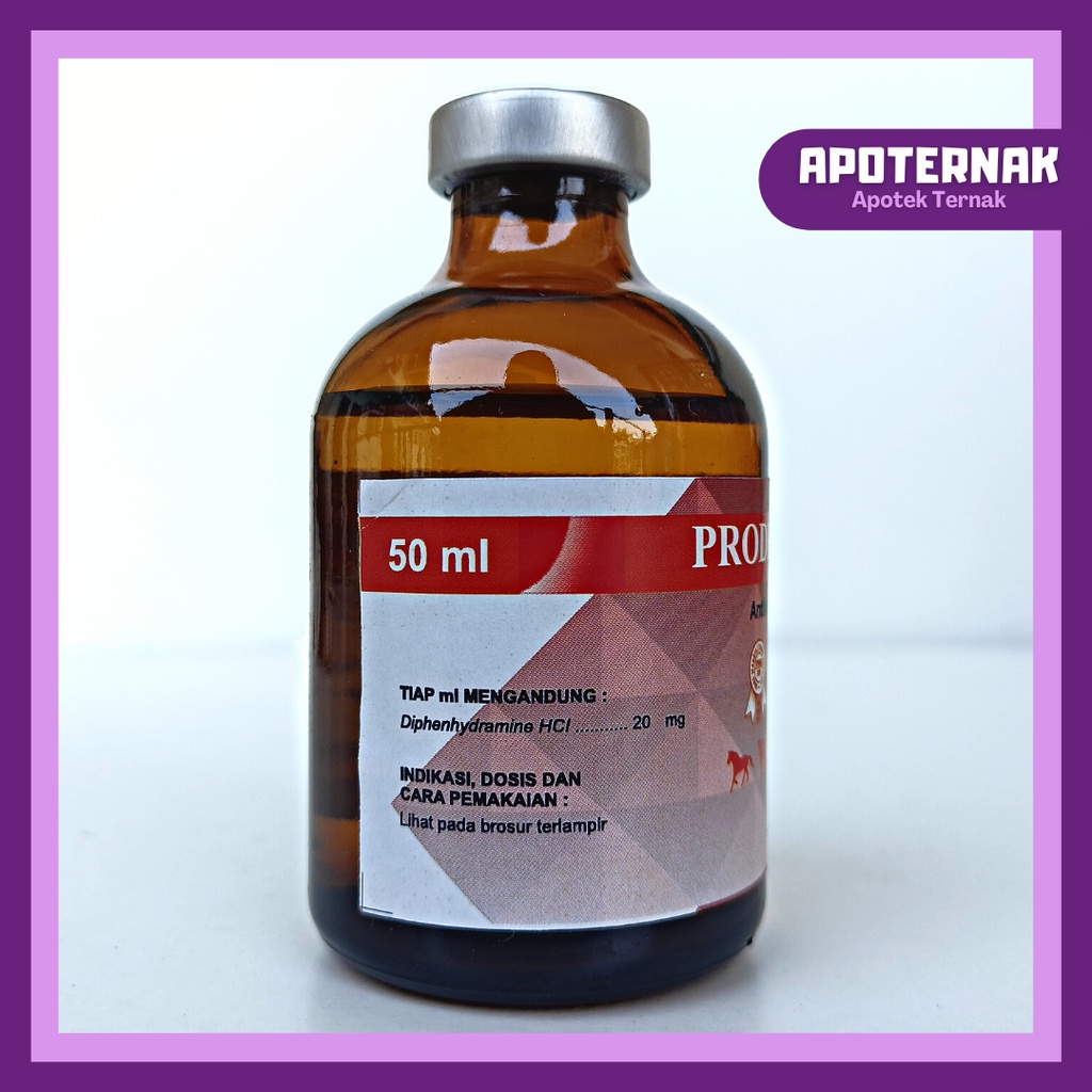 PRODRYL Injeksi 50 mL | Antihistamin Anti Alergi (Mirip Vetadryl Sanbe) | Untuk Sapi Kambing Kuda Anjing Kucing | VADCO | Apoternak