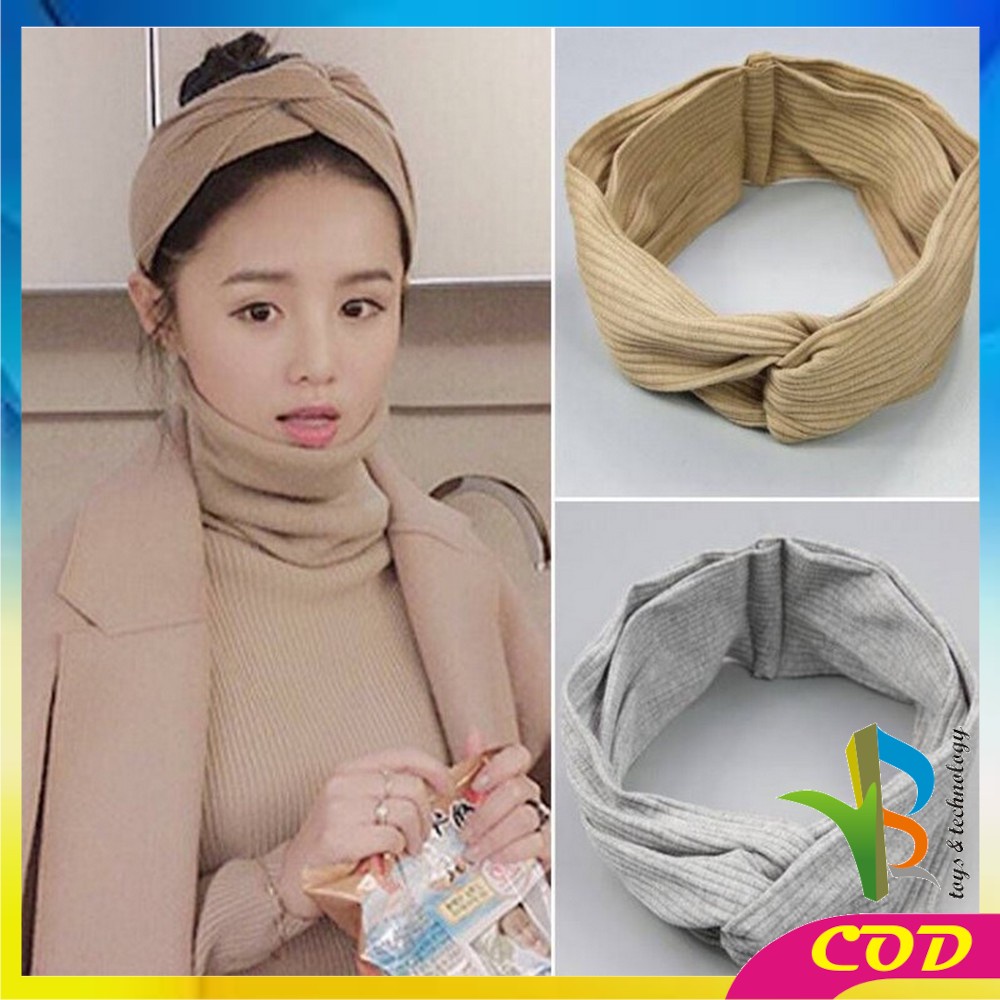 RB-C63 Bando Korea Wanita Motif Garis Salur Karet Elastis Dengan Kancing Pengait Masker / Headband Bendo Aksesoris Rambut Fashion Wanita Import