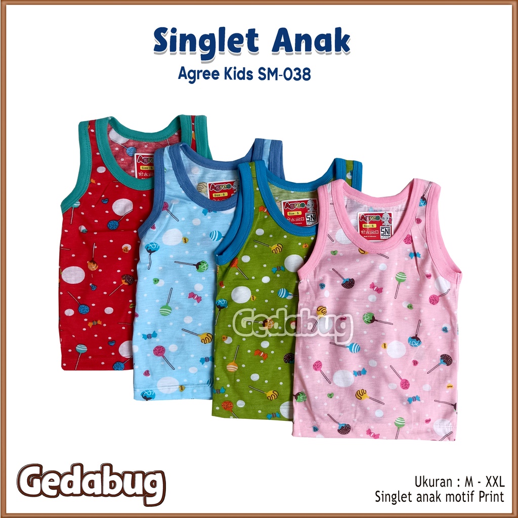 3 Pcs - Singlet anak Agree SM-038 Lolipop | Singlet Anak Motif Lucu dan Berkualitas | Gedabug