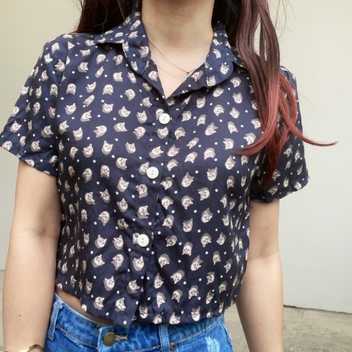 SL293 - Atasan Kemeja Crop Wanita Korean Style