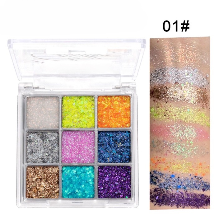 EYESHADOW GLITTER HANDAIYAN PALETTE MAKE UP SHIMMER 9 WARNA GLAMOUR