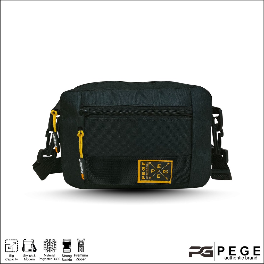 Tas Selempang PEGE Cezy Untuk Pria Model 2in1 Bisa Slingbag dan Pouch Warna Polos Hitam - PG 8957