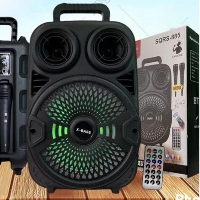 ✫ Speaker Bluetooth 8,5Inchi SQRS 885 Bonus 2 Microphone /Speaker Wireless Radio fm/Salon Aktif Supe