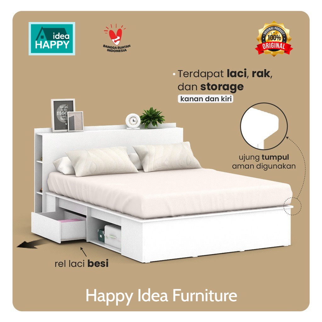 𝗛𝗮𝗽𝗽𝘆 𝗜𝗱𝗲𝗮 - Divan Murah Ranjang + Laci Modern Multifungsi + Rak / Morgan BD160 R Morgan BD 160 R