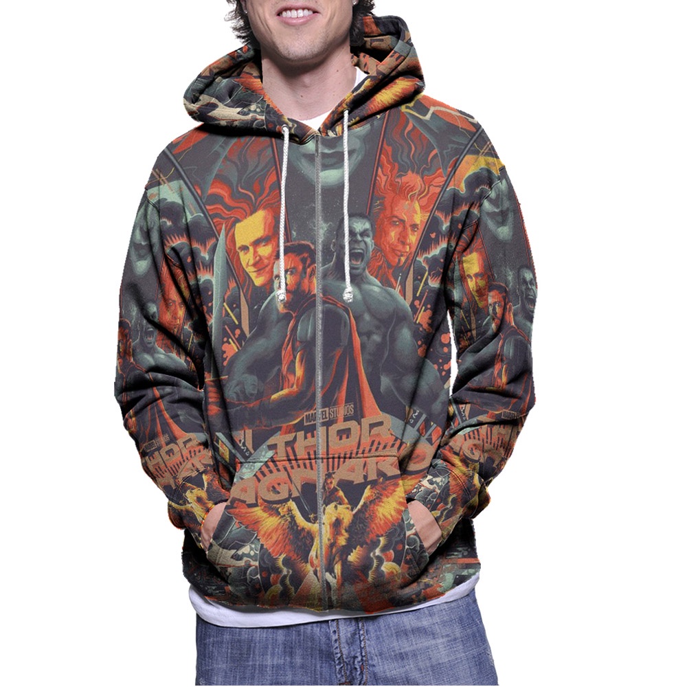 Jaket Hoodie Thor Ragnarok Hoodie Fullprint Zipper Casual Unisex Bahan Polyester Jersey Hoodie Ritsl