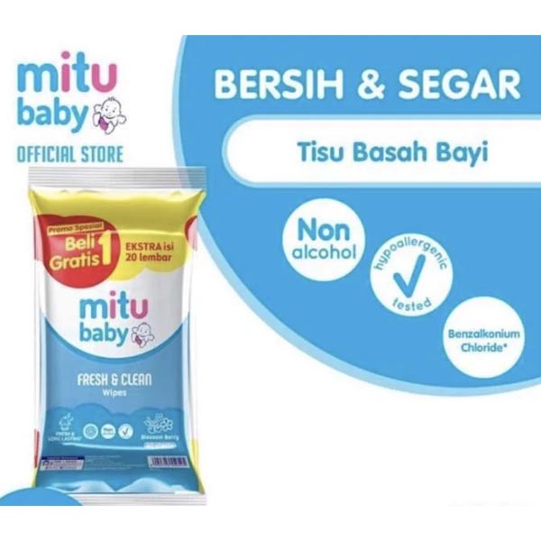 [BUY 1 GET 1 | 40S FREE 20S] [BPOM] Mitu Baby Tissue Basah Wipes Fresh &amp; Clean Pink | Blue 40S Buy 1 Get 1 + 20S | Tisu Basah