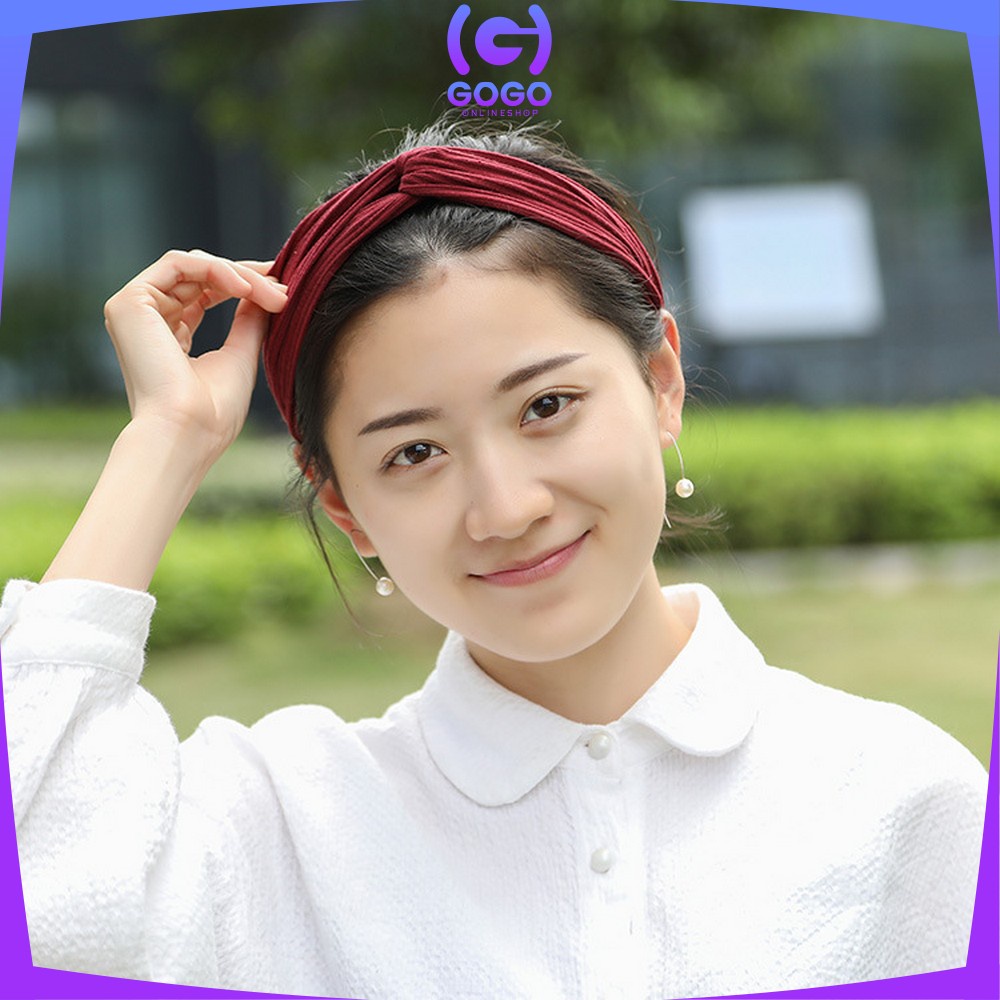 GOGO-C63 Bando Korea Wanita Motif Garis Salur Karet Elastis Dengan Kancing Pengait Masker / Headband Bendo Aksesoris Rambut Fashion Wanita Import