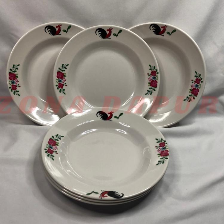 ❃ (6 pcs / 1 Lusin) Piring Makan Melamin Cap Ayam Jago, Piring Melamine Bulat Ayam Jago, Piring Maka