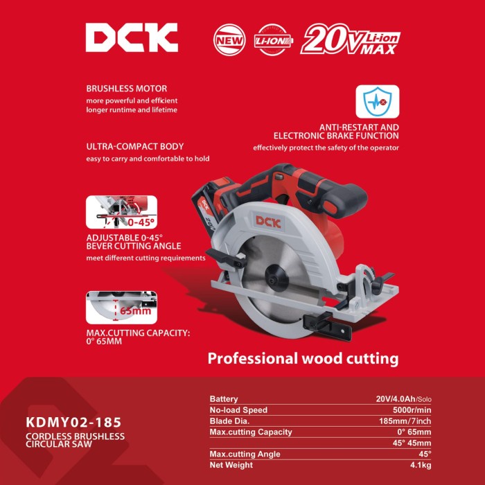 Saw Cordless Brusless Circular Saw Dck Kdmy02-185 Dm 7 Inc Solo