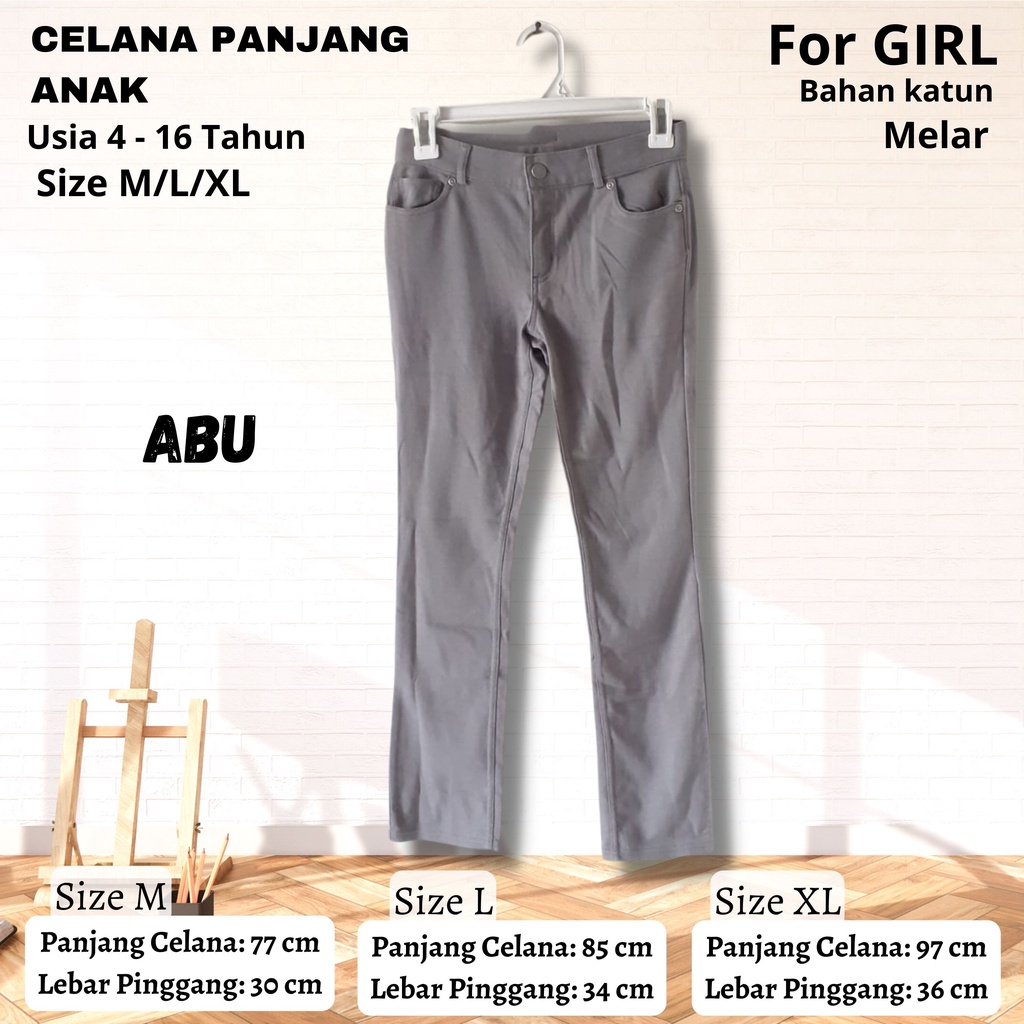 Celana Panjang JEGGING Anak Perempuan bahan Katun Melar Size S M L XL Untuk Usia 4 - 16 Tahun kids girl long pants