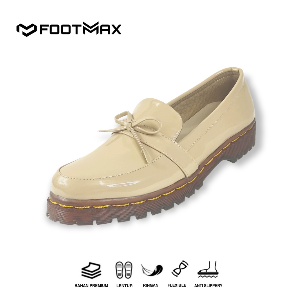 Sepatu Docmart Wanita Cream Kilap Sepatu Kerja Wanita Loafer Slip On Casual Formal Termurah