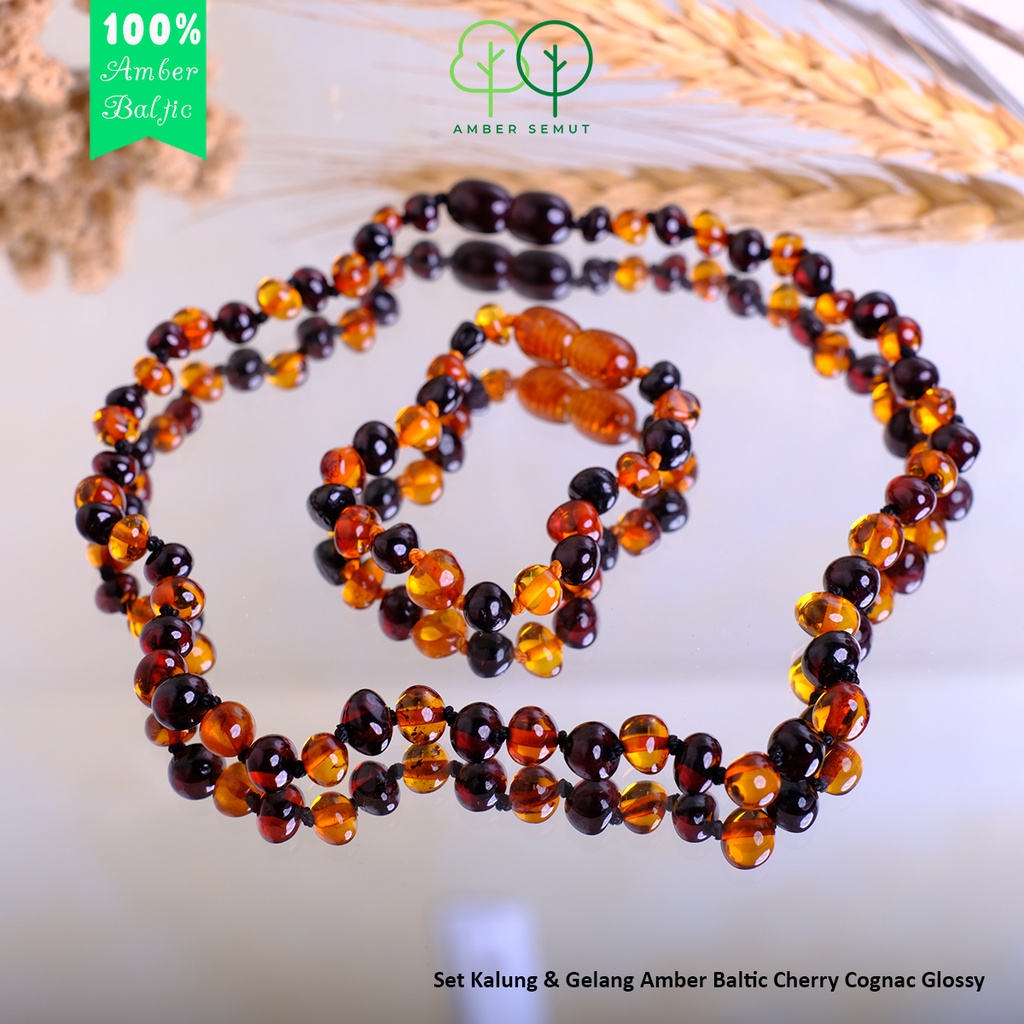 PROMO FREE GELANG - Kalung Amber Baltic Bayi dan Anak Set Cherry Cognac by AMBER SEMUT