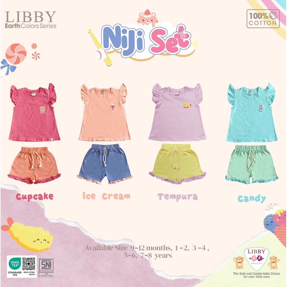 Baju Bayi Stelan Anak Perempuan Set Oblong Pendek-Celana Pendek LIBBY Earth Niji Series GIRL (1 STEL)