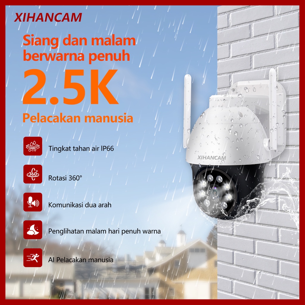 XIHANCAM FULL HD 2.5K IP Camera CCTV Outdoor Wifi Tahan Air 360 Derajat PTZ Kamera CCTV Wifi Outdoor Waterproof Smart CCTV Wireless Kamera Pengintai Infrared Lampu CCTV Kamera Jarak Jauh Lewat HP Onvif NVR/DVR COD