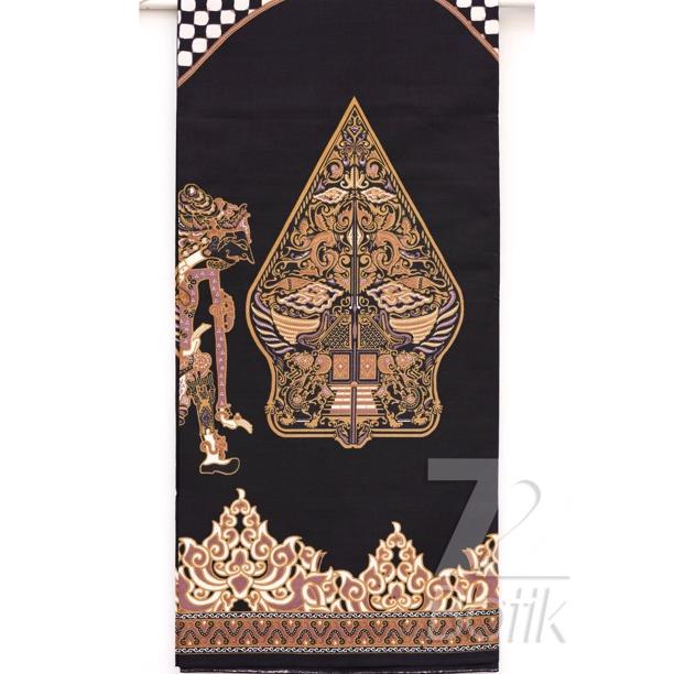 Kain Batik Premium Bahan Katun Motif Wayang Warna Hitam Item Black Gold Emas 727669 Cap 72 Jarik Jar