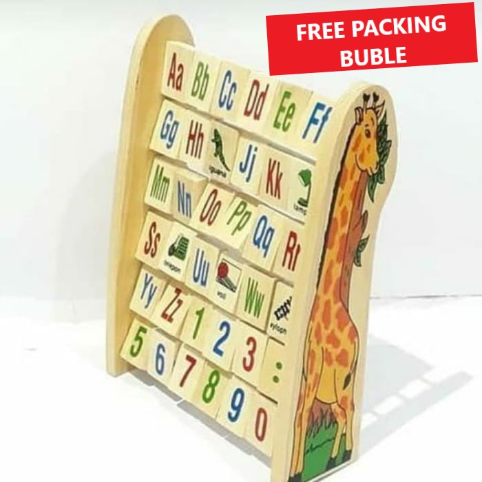 MAINAN EDUKASI KAYU WOODEN TOYS ALPHABETS JERAPAH ABC