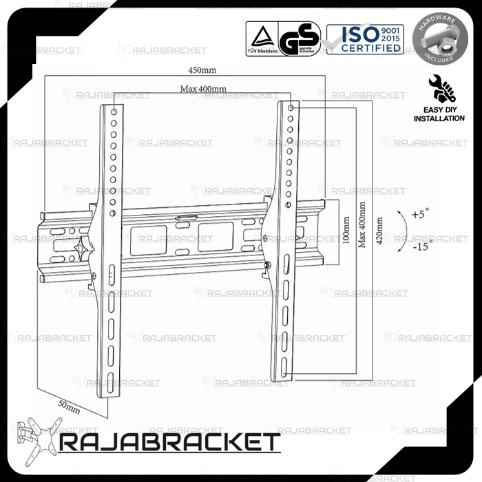 Bracket Braket Breket TV LED 24 27 32 40 43 inch Waterpass Bisa Nunduk