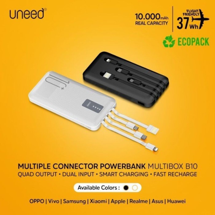 POWERBANK UNEED 10000MAH BATRE BUILT IN CABLE FAST CHARGING 2.1 UPB321