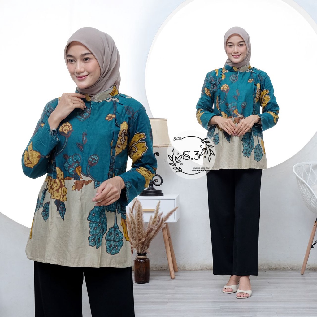 Baju Batik Wanita Modern Atasan Blouse Batik Kerja Kantor Wanita Motif Santika